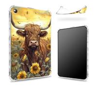Progettata per Kindle Fire HD 10 da 10,1" (9a/7a/5a generazione, 2019/2017/2015), retro trasparente con girasole di bestiame delle Highland, protezione angolare sottile e morbida in TPU antiurto