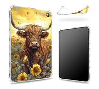 Progettata per Kindle Fire HD 10 e HD 10 Plus (11a generazione, versione 2021) da 10,1 pollici, retro trasparente con girasole di bestiame delle Highland, protezione angolare sottile e morbida in TPU