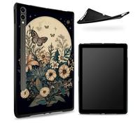 Progettata per Samsung Galaxy Tab S7/S8 SM -X700/X706/T870/T875/T878, retro in gomma TPU opaca con farfalle e fiori luna piena, cover sottile in gomma morbida in silicone con S portapenne