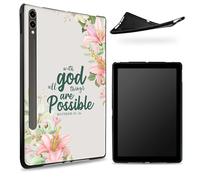 Progettata per Samsung Galaxy Tab S7/S8 SM -X700/X706/T870/T875/T878, retro in gomma TPU opaca con fiore Matthew 19:26, custodia sottile in gomma morbida in silicone con supporto S Pen