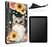 Progettata per Samsung Galaxy Tab S8 Plus 2022 / S7 FE 2021 / S7 Plus 2020 12,4 pollici, retro in gomma TPU opaca con fiore di gatto, custodia sottile in gomma morbida in silicone con S Pen Holder