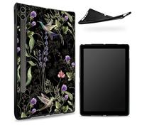 Progettata per Samsung Galaxy Tab S8 Plus 2022 / S7 FE 2021 / S7 Plus 2020 12,4 pollici, retro in gomma TPU opaca con colibrì di fiori selvatici, custodia sottile in gomma morbida in silicone con S
