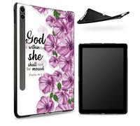 Progettata per Samsung Galaxy Tab S8 Plus 2022 / S7 FE 2021 / S7 Plus 2020 12,4 pollici, retro in gomma TPU opaca con fiore viola Bibbia, custodia sottile in gomma morbida in silicone con S Pen Holder