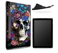 Progettata per Samsung Galaxy Tab S8 Plus 2022 / S7 FE 2021 / S7 Plus 2020 12,4 pollici, retro in gomma TPU opaca con fiore di teschio, custodia sottile in gomma morbida in silicone con S Pen Holder