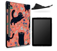 Progettata per Samsung Galaxy Tab S8 Plus 2022 / S7 FE 2021 / S7 Plus 2020 12,4 pollici, retro in gomma TPU opaca con fiori di gatto nero, custodia sottile in gomma morbida in silicone con S Pen
