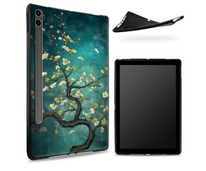 Progettata per Samsung Galaxy Tab S8 Plus 2022 / S7 FE 2021 / S7 Plus 2020 12,4 pollici, retro in gomma TPU opaca con albicocca giapponese, custodia sottile in gomma morbida in silicone con S Pen