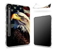 Progettata per Samsung Galaxy Tab S9 FE 5G 11,9" 2023 Custodia con portapenne, retro trasparente con bandiera dell'aquila retrò, cover paraurti sottile in morbido TPU antiurto