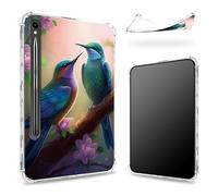 Progettata per Samsung Galaxy Tab S9 FE 5G 11,9" 2023 Custodia con portapenne, retro trasparente con colibrì Sakura, cover paraurti sottile in morbido TPU antiurto
