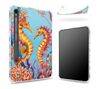 Progettata per Samsung Galaxy Tab S9 FE 5G 11,9" 2023 Custodia con portapenne, retro trasparente con cavalluccio marino, cover paraurti sottile in morbido TPU antiurto