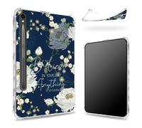 Progettata per Samsung Galaxy Tab S9 FE 5G 11,9" 2023 Custodia con portapenne, retro trasparente con citazioni bibliche fiori, cover paraurti sottile in morbido TPU antiurto