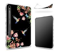 Progettata per Samsung Galaxy Tab S9 FE 5G 11,9" 2023 Custodia con portapenne, retro trasparente con colibrì floreale Sakura, cover paraurti sottile in morbido TPU antiurto