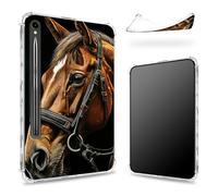 Progettata per Samsung Galaxy Tab S9 FE 5G 11,9" 2023 Custodia con portapenne, retro trasparente con cavallo arte, sottile e morbida copertura antiurto in TPU