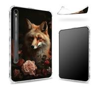 Progettata per Samsung Galaxy Tab S9 FE 5G 11,9" 2023 Custodia con portapenne, retro trasparente con fiori di volpe, cover paraurti sottile in morbido TPU antiurto