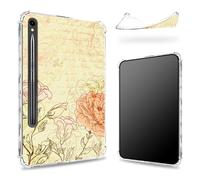Progettata per Samsung Galaxy Tab S9 FE 5G 11.9" 2023 Custodia con portapenne, retro trasparente con fiore vintage, cover paraurti sottile in morbido TPU antiurto