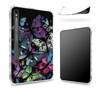 Progettata per Samsung Galaxy Tab S9 FE 5G 11,9" 2023 Custodia con portapenne, retro trasparente con farfalla colorata, cover paraurti sottile in morbido TPU antiurto