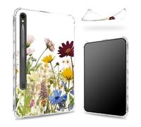 Progettata per Samsung Galaxy Tab S9 FE 5G 11,9" 2023 Custodia con portapenne, retro trasparente con forali selvaggi, cover paraurti sottile in morbido TPU antiurto