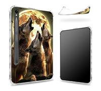 Progettata per Samsung Galaxy Tab S9 FE 5G 11,9" 2023 Custodia con portapenne, retro trasparente con lupo lunare ululante, cover paraurti sottile in morbido TPU antiurto