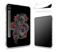 Progettata per Samsung Galaxy Tab S9 FE Plus 5G 12.4" 2023 Custodia con portapenne, retro trasparente con rose di drago, cover paraurti sottile in morbido TPU antiurto