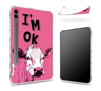 Progettata per Samsung Galaxy Tab S9 FE Plus 5G 12.4" 2023 Custodia con portapenne, retro trasparente con I'm OK Pink Cow, cover paraurti sottile in morbido TPU antiurto