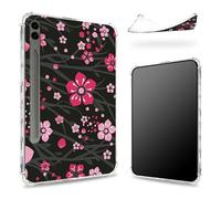 Progettata per Samsung Galaxy Tab S9 FE Plus 5G 12.4" 2023 Custodia con portapenne, retro trasparente con fiori di ciliegio rosa, cover paraurti sottile in morbido TPU antiurto