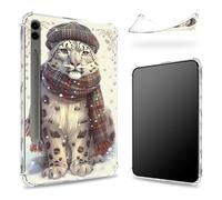 Progettata per Samsung Galaxy Tab S9 FE Plus 5G 12.4" 2023 Custodia con S Pen, retro trasparente con animali ghepardo in abbigliamento invernale, cover paraurti sottile in morbido TPU antiurto