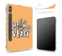 Progettata per Samsung Galaxy Tab S9 Ultra 14,6" 2023 (SM-X91) Custodia con portapenne, retro trasparente con segno della pace della mano colorata, cover paraurti sottile in morbido TPU antiurto