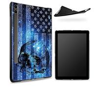 Progettato per Samsung Galaxy Tab S8 Plus 2022 / S7 FE 2021 / S7 Plus 2020 12,4 pollici, retro in gomma TPU opaca con bandiera blu teschio, custodia sottile in gomma morbida in silicone con S Pen