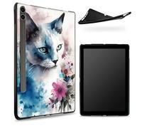 Progettato per Samsung Galaxy Tab S8 Plus 2022 / S7 FE 2021 / S7 Plus 2020 12,4 pollici, retro in gomma TPU opaca con gatto acquerello, custodia sottile in gomma morbida in silicone con S Pen Holder
