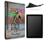 Progettato per Samsung Galaxy Tab S8 Plus 2022 / S7 FE 2021 / S7 Plus 2020 12,4 pollici, retro in gomma TPU opaca con libellula glitter legno, sottile gomma morbida silicone cover con S Pen Holder