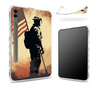 Progettato per Samsung Galaxy Tab S9 FE Plus 5G 12.4" 2023 Custodia con S Pen, retro trasparente con bandiera soldato, sottile e morbido TPU antiurto Bumper Cover