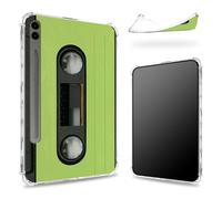 Progettato per Samsung Galaxy Tab S9 FE Plus 5G 12.4" 2023 Custodia con S Pen, retro trasparente con cassetta a nastro verde, sottile e morbido TPU antiurto Bumper Cover