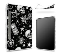 Progettato per Samsung Galaxy Tab S9 FE Plus 5G 12.4" 2023 Custodia con S Pen, retro trasparente con teschi punk bianchi, cover paraurti sottile in morbido TPU antiurto
