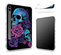 Progettato per Samsung Galaxy Tab S9 FE Plus 5G 12.4" 2023 Custodia con S Pen, retro trasparente con teschio di zucchero al neon, cover paraurti sottile in morbido TPU antiurto