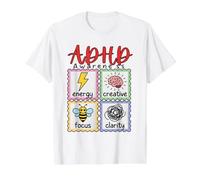 Progettazione di Supporto alla neurodiversità per la consapevolezza dell'ADHD Maglietta con Stampa Grafica Economica, Uomo, Bianco, L