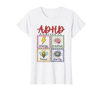 Progettazione di Supporto alla neurodiversità per la consapevolezza dell'ADHD Maglietta con Stampa Grafica Economica, Donna, Bianco, L