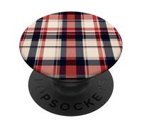 Progettazione senza cuciture del tessuto del modello del plaid beige blu navy rosso PopSockets PopGrip Adesivo