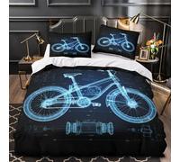 Progetto di bicicletta copripiumino 3 Pezzi ultra stampa 3D con federe per cuscini con cerniera progettazione schematica tecnica Set Di Copripiumino for ragazzi e adolescenti Single（140x200cm）