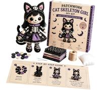 Progetto di cucito per decorazioni autunnali, A | Set di peluche patchwork scheletro di Halloween per la creazione della famiglia e l'esposizione da tavolo