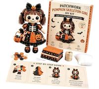 Progetto di cucito per decorazioni autunnali, D | Set di peluche patchwork scheletro di Halloween per la creazione della famiglia e l'esposizione da tavolo