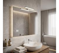Progetto Specchio a Filo Rettangolare 100x70 cm Cromato con Lampada LED 20 cm