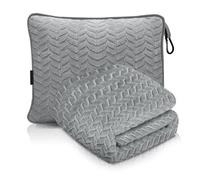Proglobe Coperta da Viaggio Morbida & Calda per Aereo & Auto - Indispensabile per Lunghi Voli per Donne, Uomini, Bambini - Cuscino Compatto con Custodia per Bagagli & Clip per Zaino, Grigio