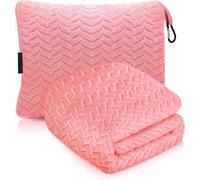 Proglobe Coperta da Viaggio Morbida & Calda per Aereo & Auto - Indispensabile per Lunghi Voli per Donne, Uomini, Bambini - Cuscino Compatto con Custodia per Bagagli & Clip per Zaino, Rosa