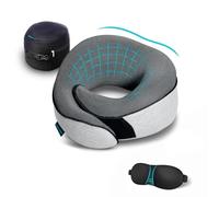Proglobe Cuscino da Viaggio per Collo - Cuscino Cervicale, 100% Memory Foam, Cuscino per Dormire, Ideale per Viaggi in Aereo, Auto, Treno, Con Mascherina 3D, e borsa a rete premium, Grigio