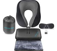 Proglobe Set di Viaggio di Lusso con Coperta da Viaggio - Cuscino Ergonomico per il Collo da Aereo in 100% Schiuma Memory e Coperta in Pile Super Morbido - Maschera per il Sonno 3D Premium, Nero