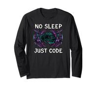 Programmer Hacker No Sleep Just Code Cyberpunk Brain Maglia a Manica
