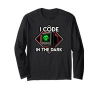 Programmer I Code in The Dark Retro Hacker Skull Maglia a Manica
