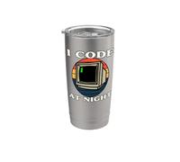 Programmer Retro Computer I Code At Night Bicchiere termico in acciaio inox doppia parete