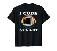 Programmer Retro Computer I Code At Night Maglietta