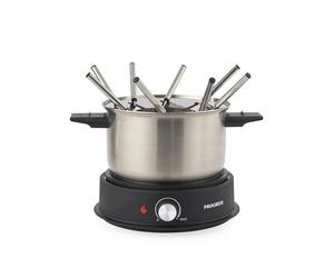 Progress Macchina per fonduta elettrica - 8 forchette in acciaio inox e pentola rimovibile da 20cm, capacità di 1,5 litri, controllo della temperatura regolabile, spie luminose di alimentazione, 1500W