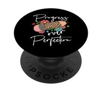 Progress Over Perfection - Matita motivazionale per insegnante di leopardo PopSockets PopGrip Adesivo